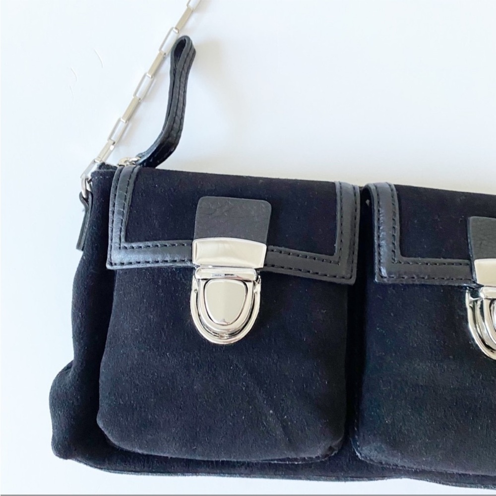 NWT Banana Republic Black Suede Purse Handbag with Silver Details Front Pockets - Picture 7 of 15